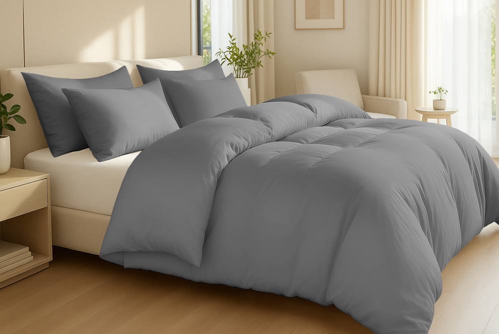 Pamposh 400TC Egyptian Cotton Duvet Cover Set With Hidden Zipper Closure in Grey