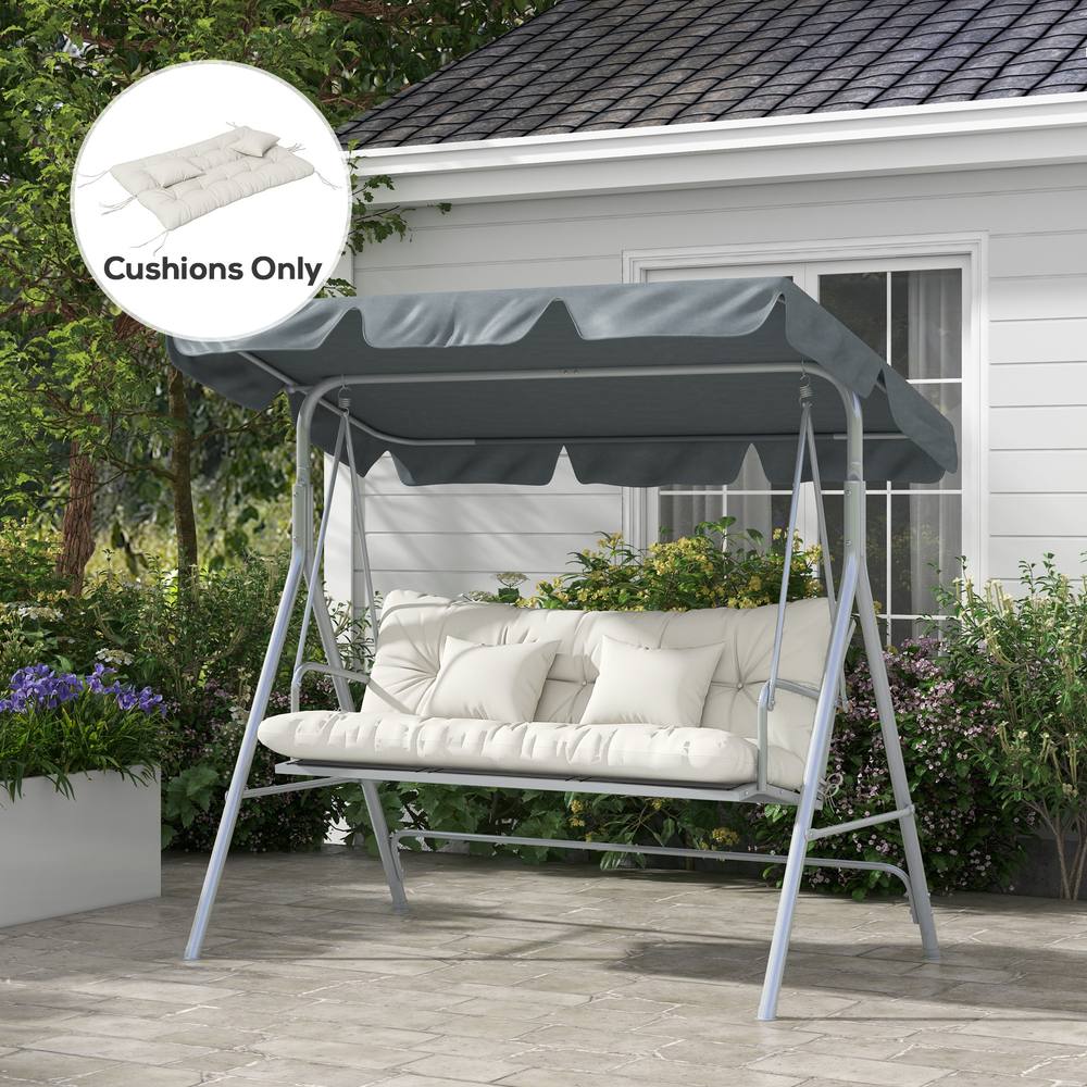 OUTSUNNY Outdoor Seat Cushions Back Cushion with 2 Pillows, Water Repellent Seat Pads for 3-Seater Chair, Swing, Sofa in White