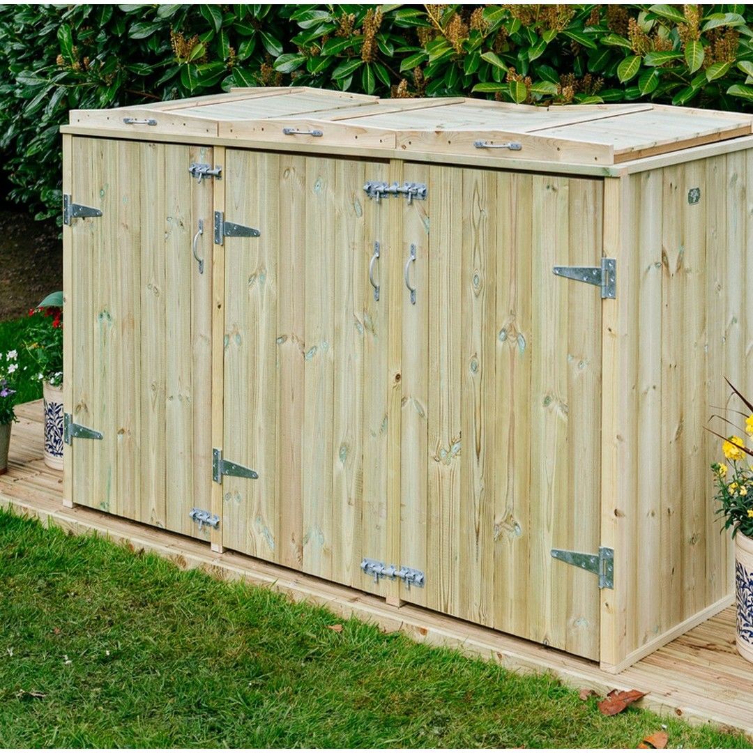 Buttercup Farm Shireburn Bin Store, Fits 2x 180L/240L Wheelie Bins & 2x Boxes in Brown