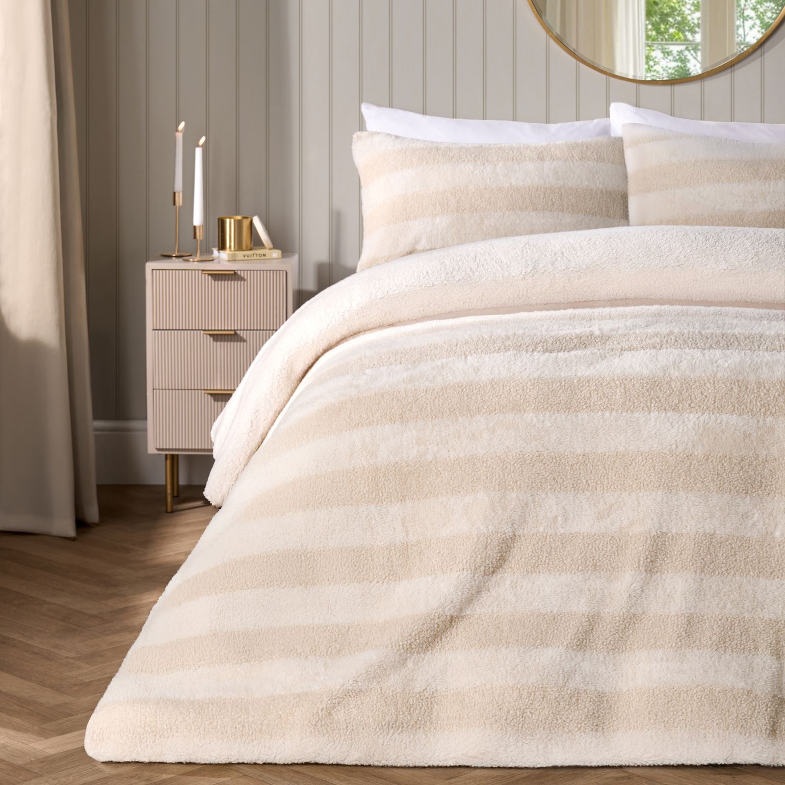 OHS Tufted Boucle Stripe Duvet Cover with Pillowcase Bedding Set in Natural