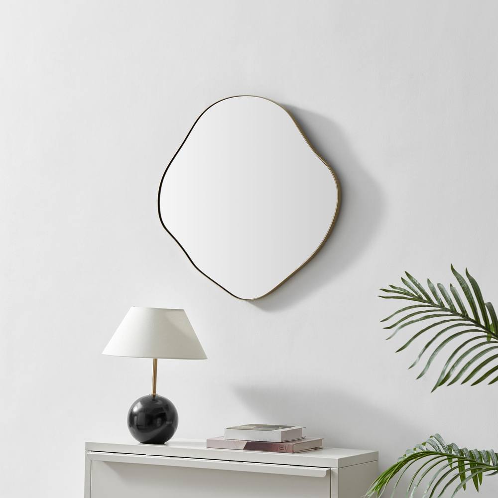 FurnitureboxUK Vita Gold Metal Small 60x60cm Pebble Shape Wall Mirror