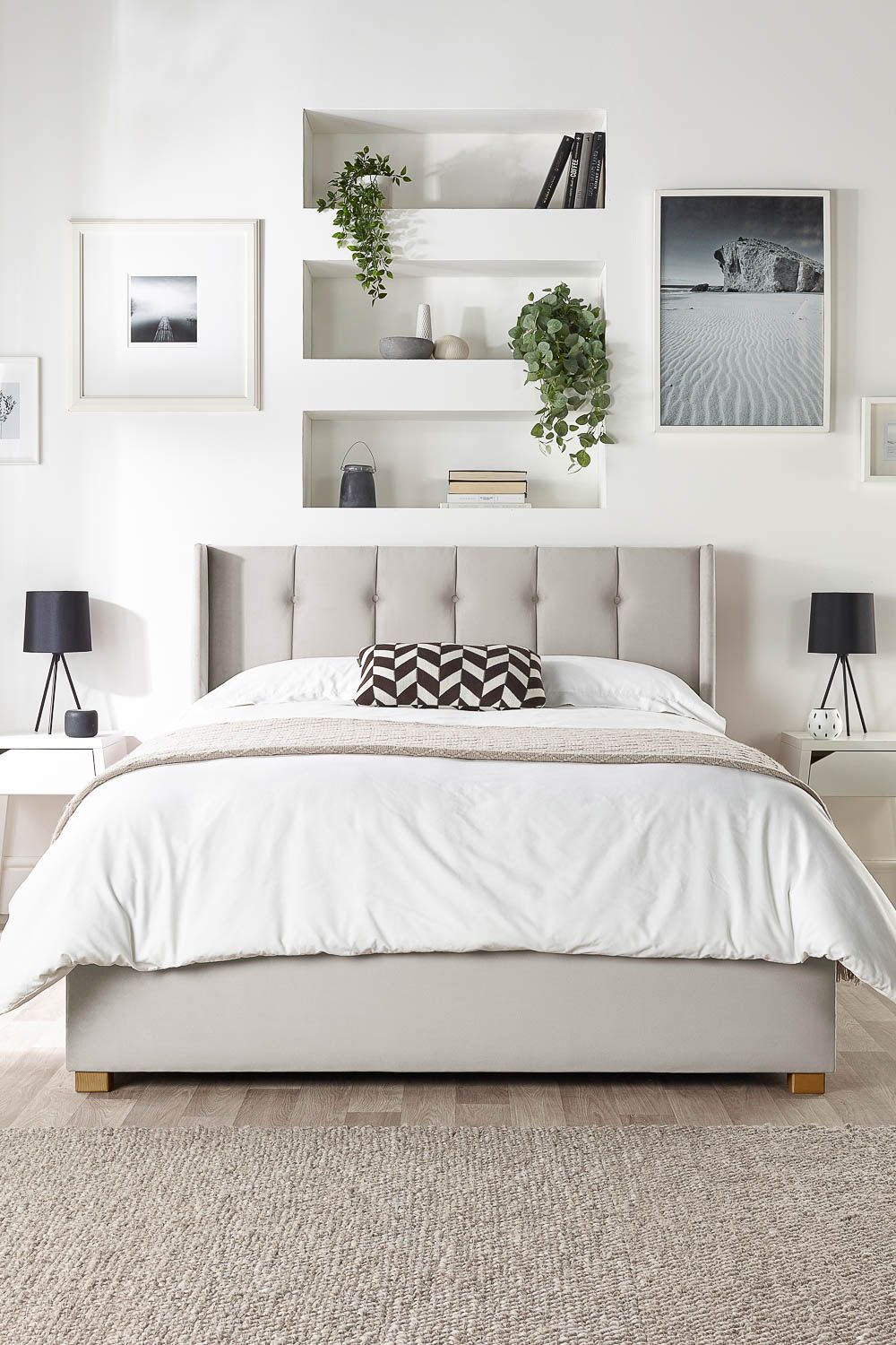 Catherine Lansfield Utopia Ottoman Storage Wing Bed in Plush Velvet Fabric, Custom Made in Light Grey