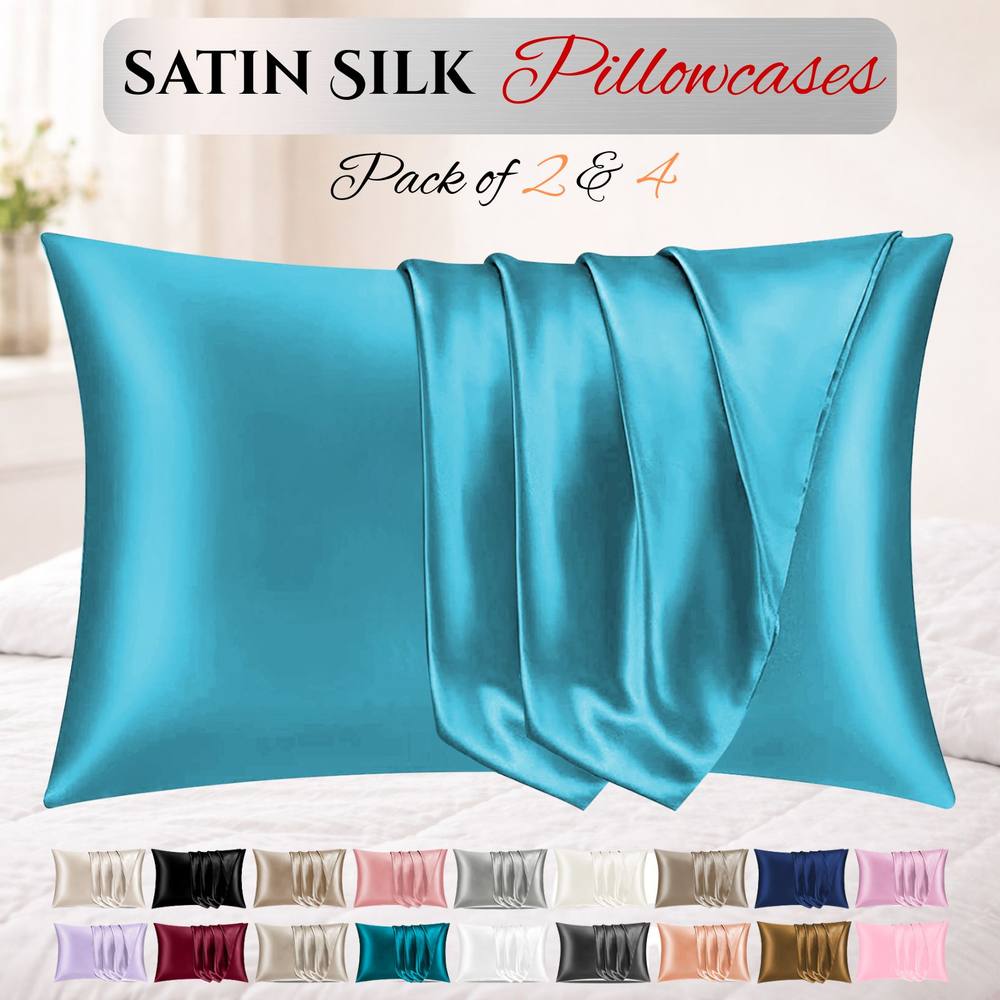 Grace Super Soft Pillow Cases 2 Pack Satin Silk Envelope Closure in Teal