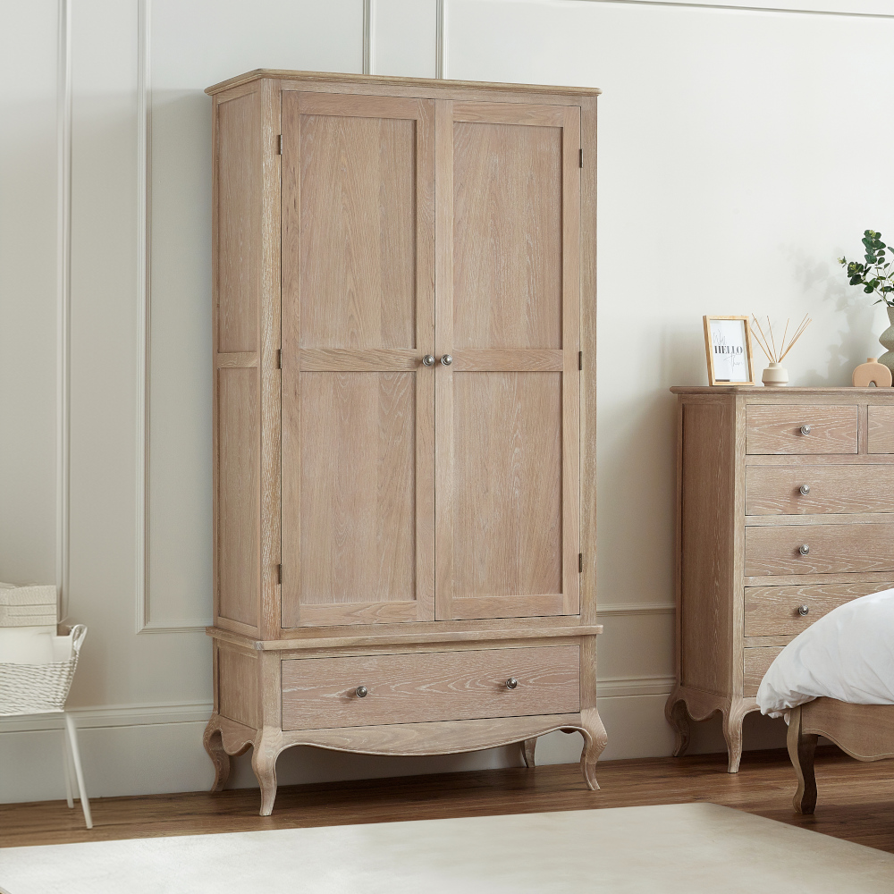 Camille - 2-Door 1-Drawer Combination Wardrobe - Oak - Wooden - Happy Beds