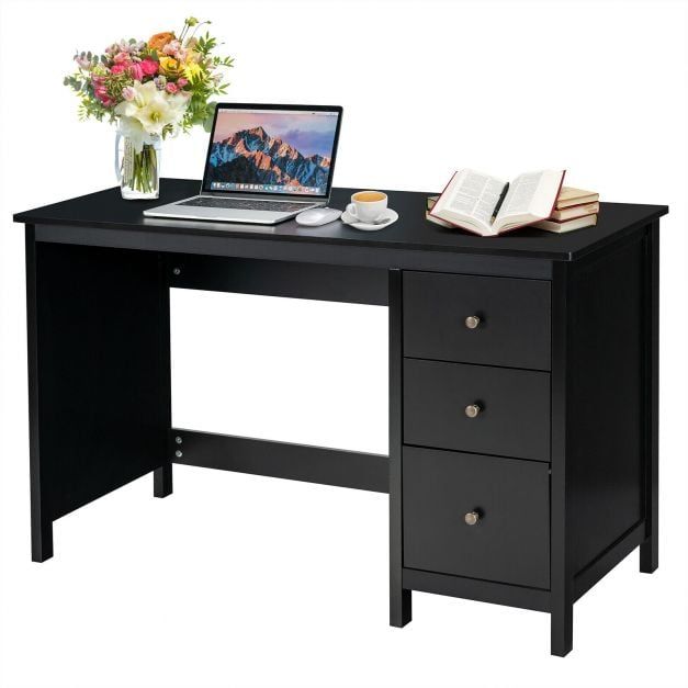 Costway Wooden Computer Desk Modern Writing Desk Workstation with 3 Drawers in Black