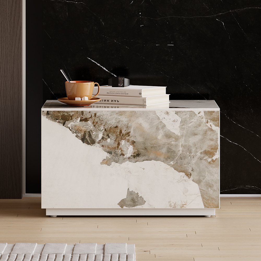 Modern White 600 mm W Sintered Stone Bedside Table 1 Drawer Bedside Table
