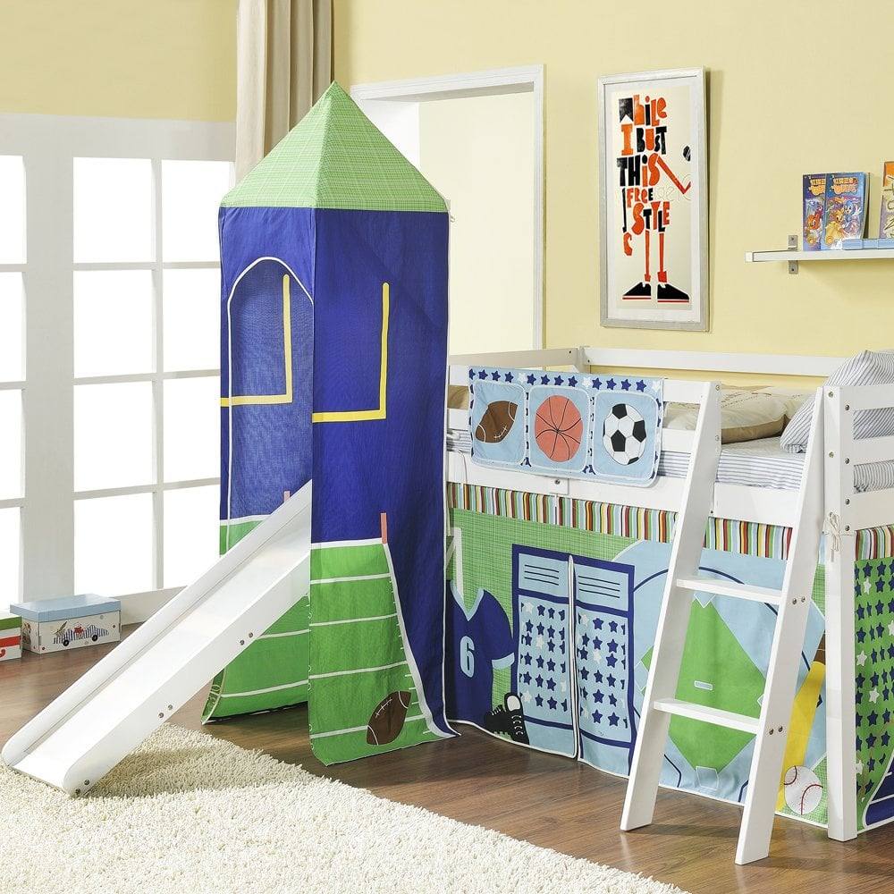 Nöa and Nani Cabin Bed Midsleeper with Slide and Sports Tent & Tower in White