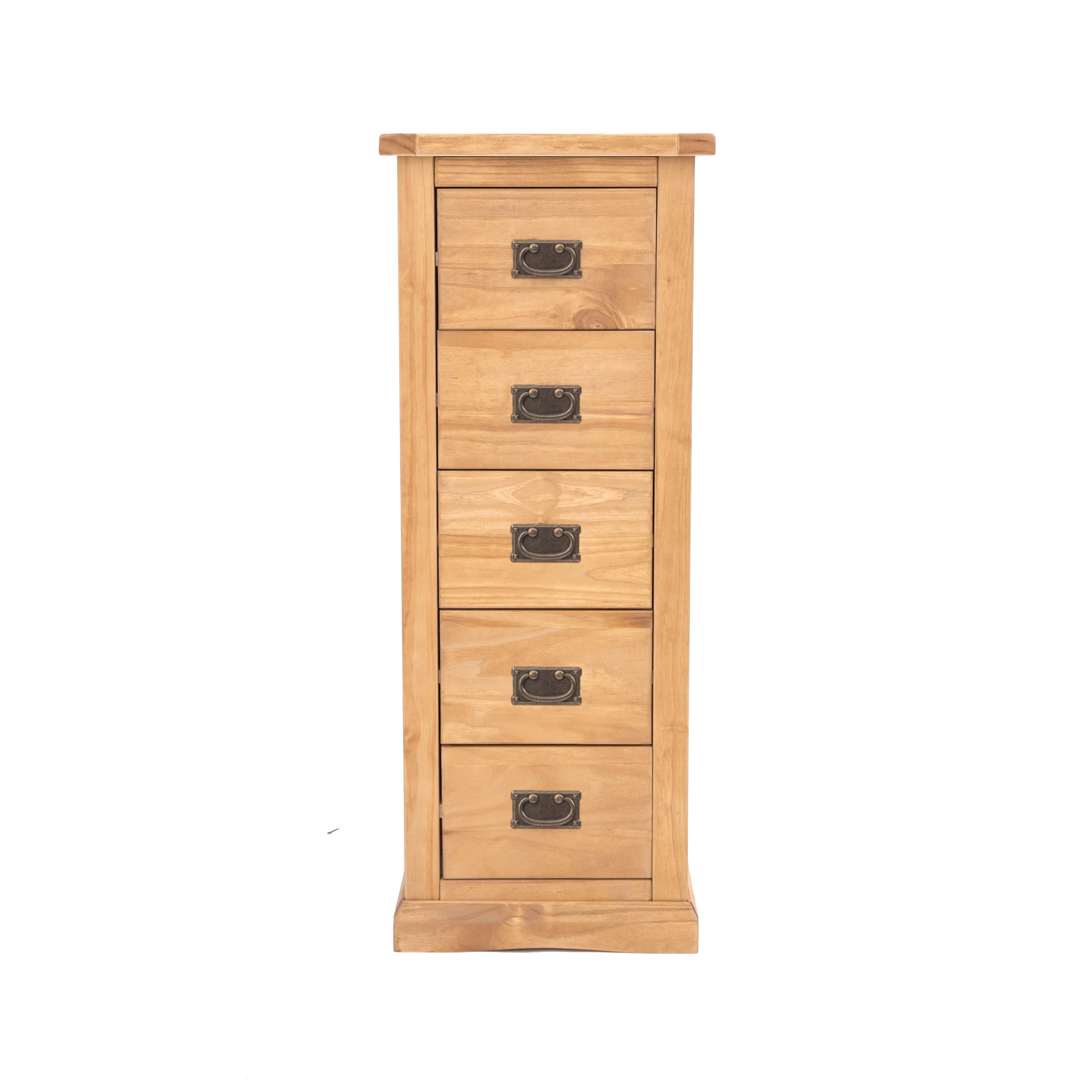 Cabinet Bits Lucca 5 Drawer Narrow Chest of Drawers Bras Drop Handle in Light Brown