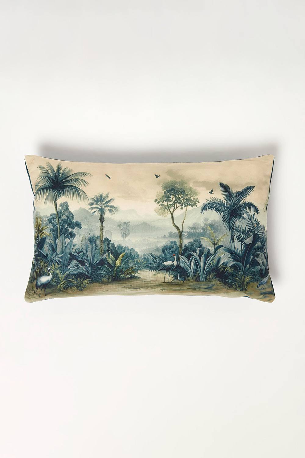 Homescapes Palm Sepia Boudoir Cushion 30 x 50 cm Tropical in Blue