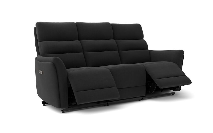 Black Fabric Cleveley 3 Seater Power Recliner Sofa