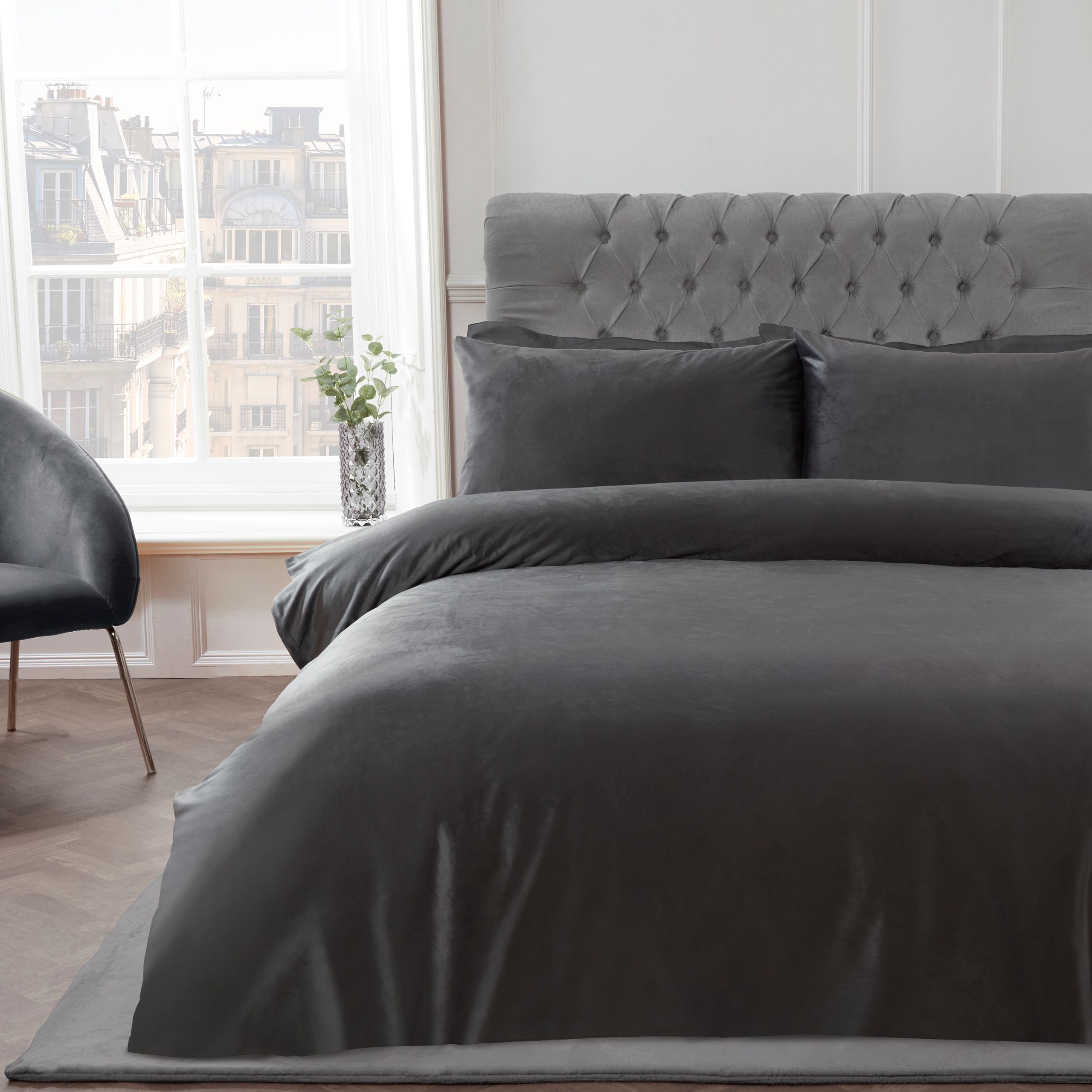 Smart Living Luxury Soft & Elegant Matte Velvet Duvet Cover Set with Pillowcases in Charcoal