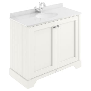Bayswater Victrion Pointing White Traditional Freestanding Vanity Unit & White Marble Top Basin - 1000mm