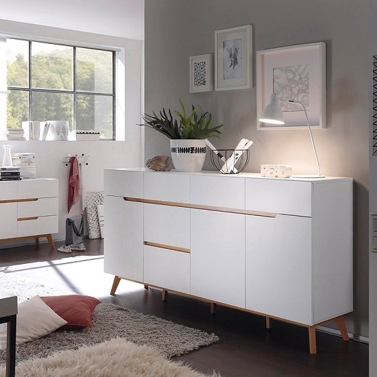 Merina Modern Sideboard In Matt White And Oak With 3 Doors