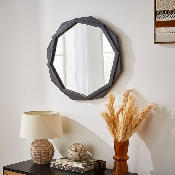 Black Mango Wood Octagonal Wall Mirror
