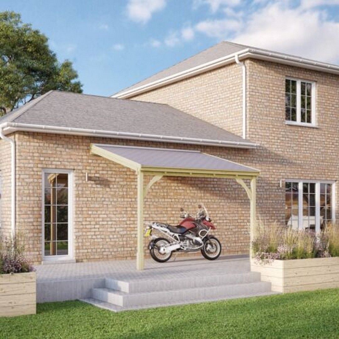 Rutland County Garden Furniture Ltd Felt Shingle Roof Car Port 2 Post, Wood, L250 x W434 cm - Rustic Brown in Light Green