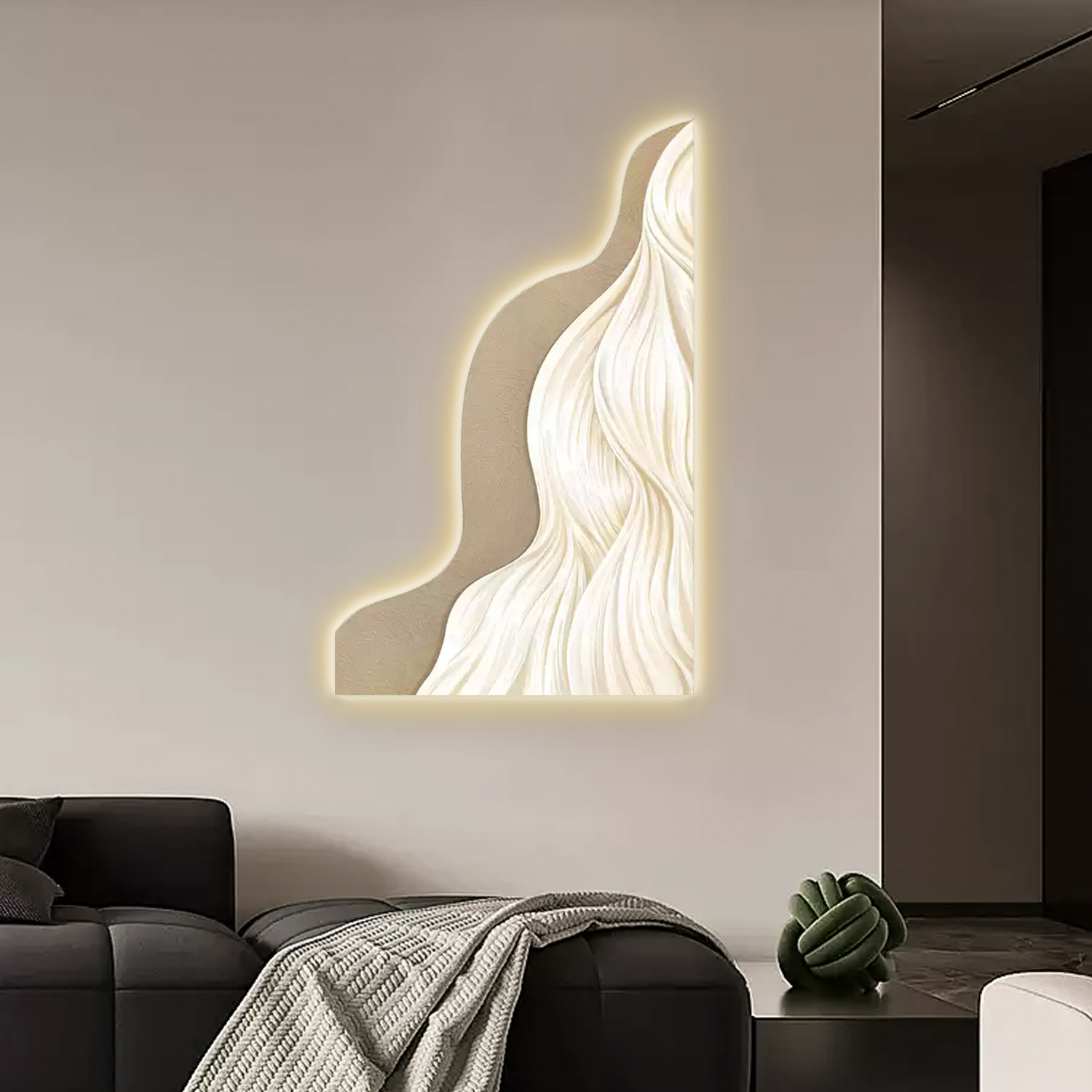 1000mm Modern Abstract Geometric Champagne Acrylic Wall Art with LED Backlighting