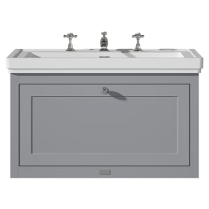 Bayswater Hartleigh Plummett Grey Traditional Wall Hung Vanity Unit & 3 Tap Hole Traditional Recessed Basin - 800mm