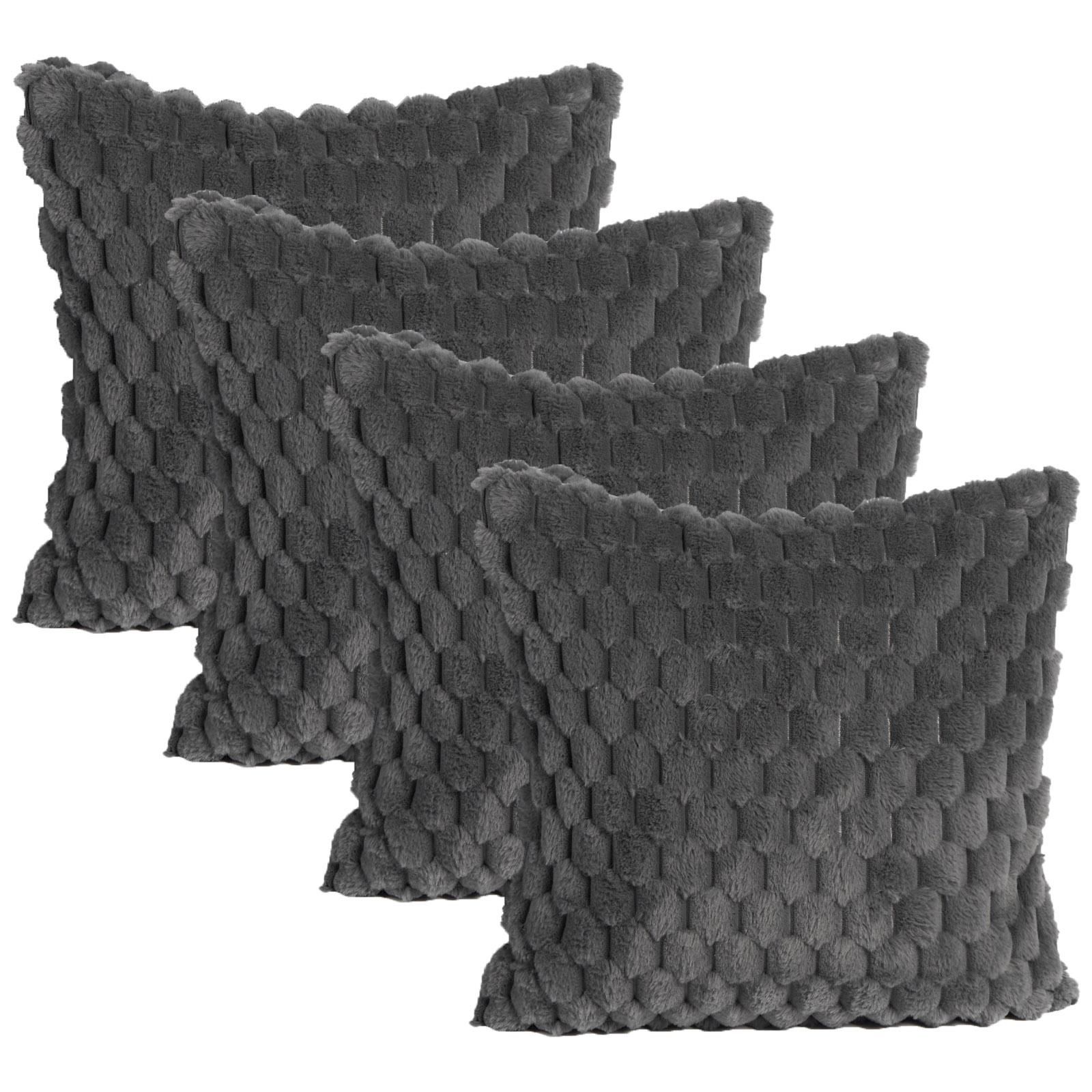 OHS 4 Pack Waffle Faux Fur Cushion Covers - 45 x 45cm in Charcoal