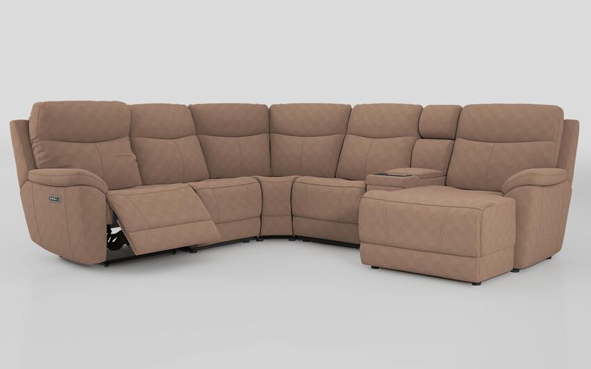Beige Fabric Eldwick 3 Corner 3 Left Hand Facing Power Right Hand Facing Console & Chaise Sofa with Head Tilt