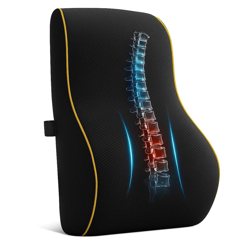 Nordara Lumbar Support Cushion Memory Foam for Office Chair & Car Seat in Black