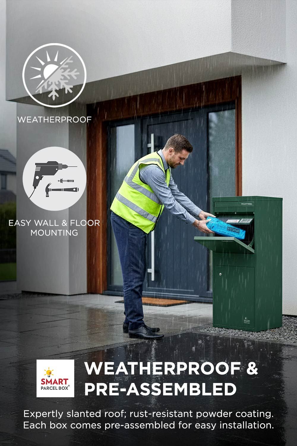 Homescapes Smart Parcel Box® Large Front Access Secure Delivery Box in Green 4