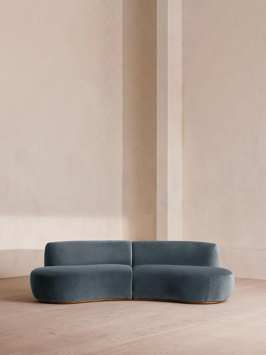 Aline Serpentine Modular Sofa, Three Seater, Grey Blue Velvet