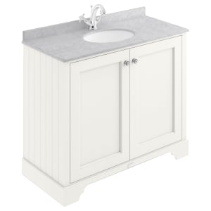 Bayswater Victrion Pointing White Traditional Freestanding Vanity Unit & Grey Marble Top Basin - 1000mm