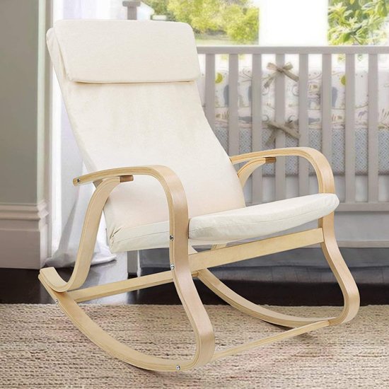 Oraton Rocking Chair In Creamy White With Wooden Armrests