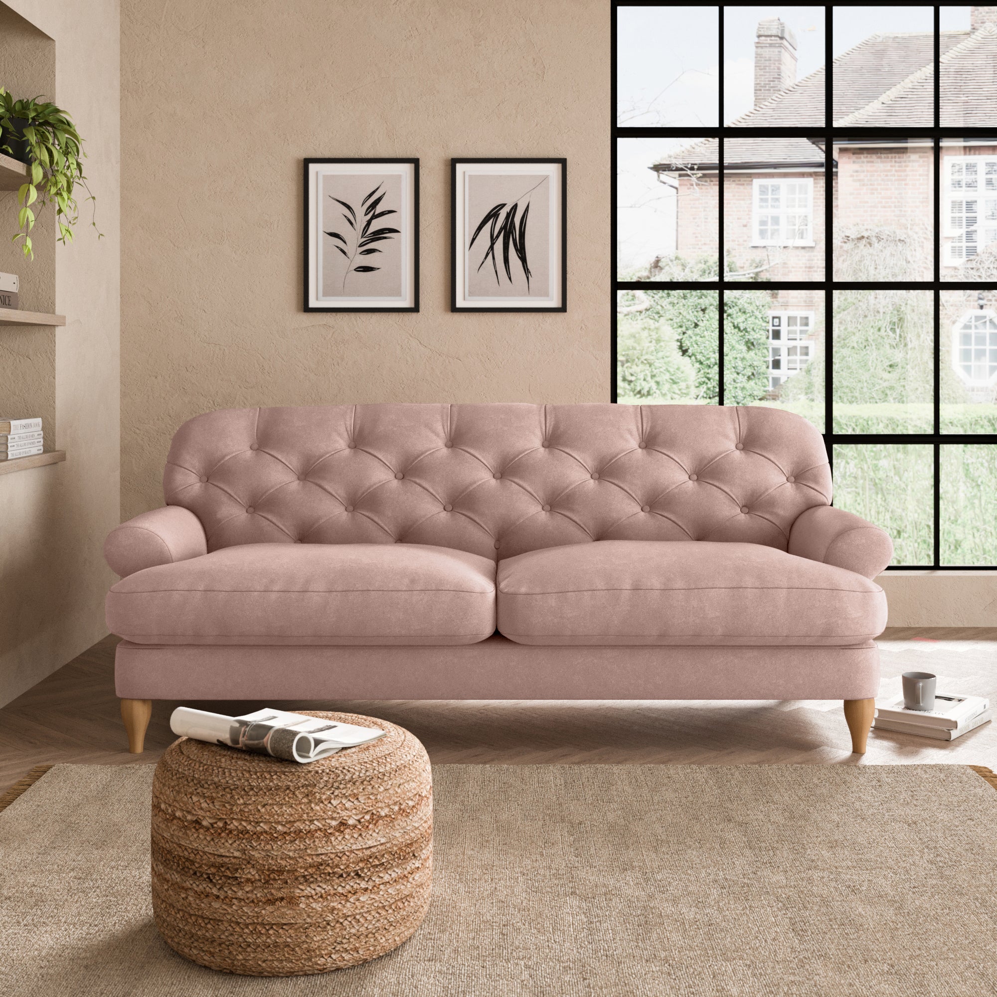Canterbury Luxury Velvet 3 Seater Sofa Luxury Velvet Peach Blush