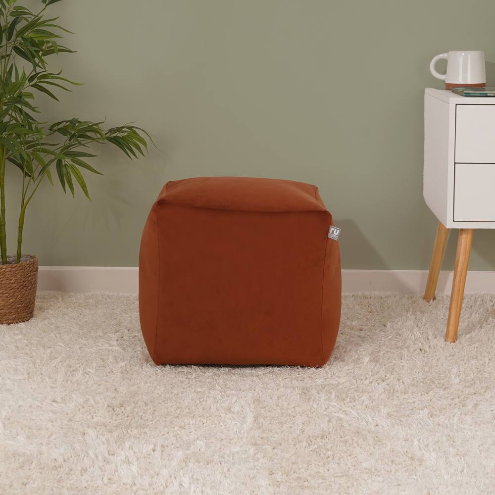 rucomfy Beanbags rucomfy Velvet Cube Bean Bag Pouffe - Soft Stylish Footstool in Burnt Orange