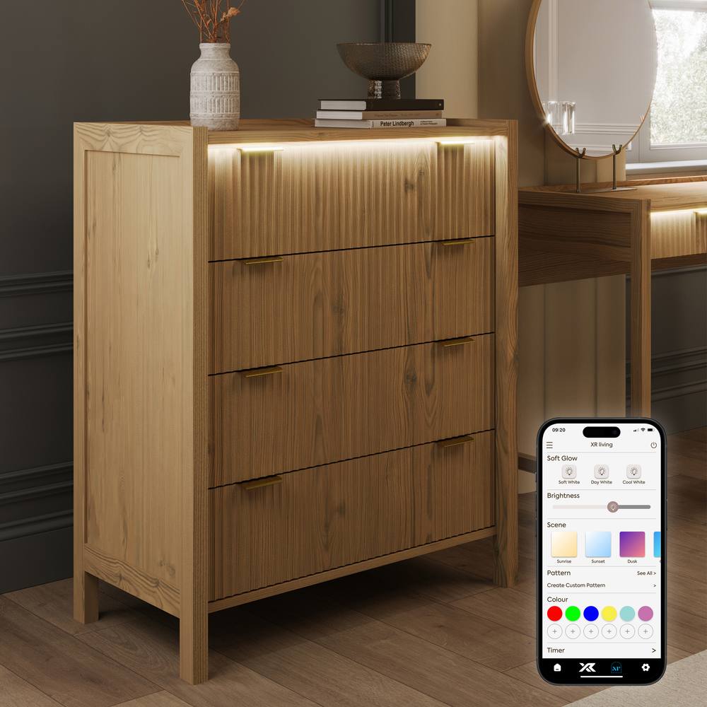 X Rocker XR Living Dak ota Chest of Four Drawers with LED Lights - Wild Oak in Light Oak