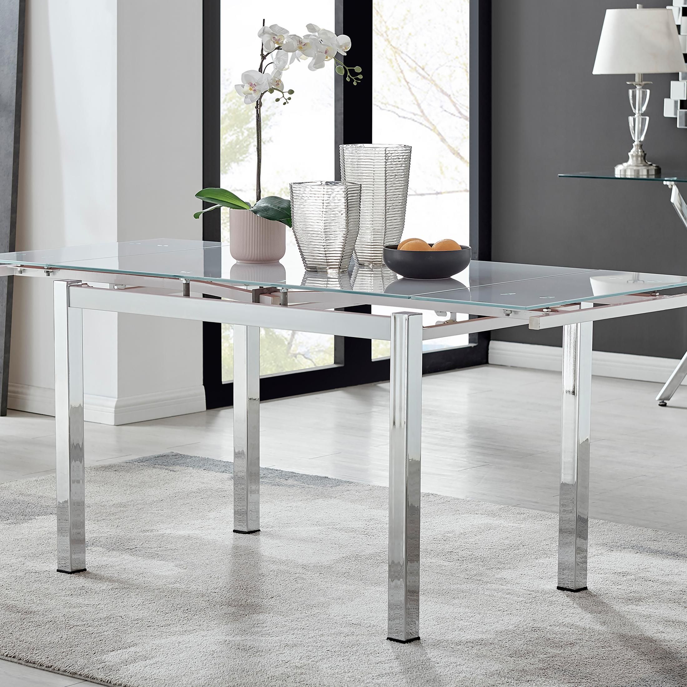 FurnitureboxUK Enna 170cm 6-Seater Chrome & Glass Extending Dining Table in White