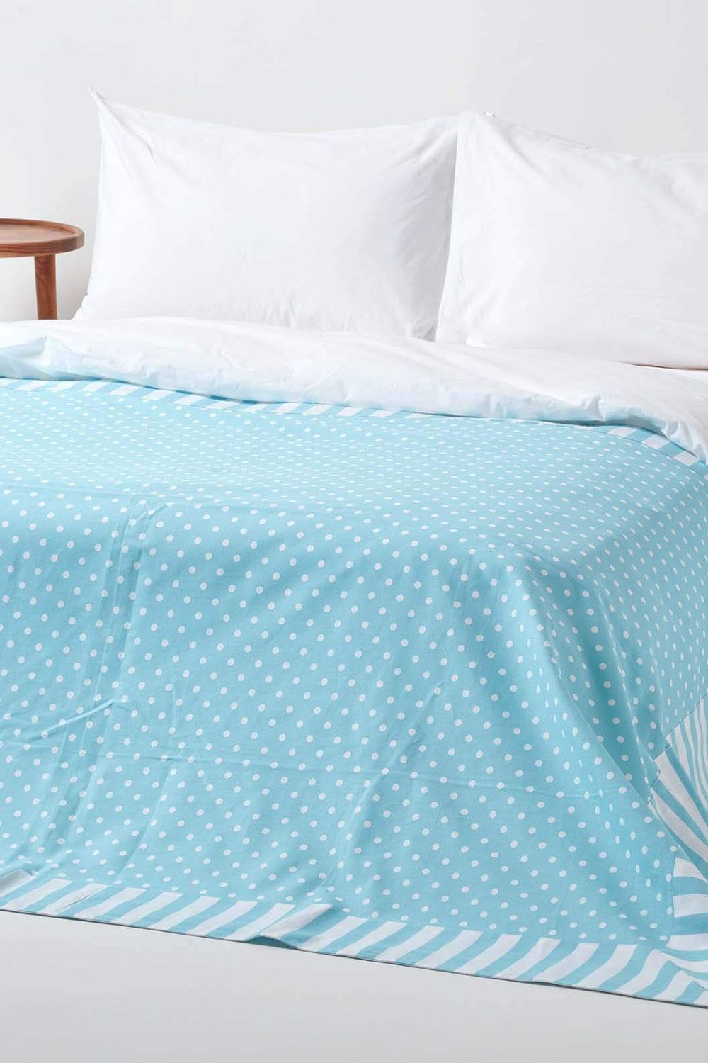 Homescapes Cotton Polka Dots & Stripes Sofa Throw in Blue