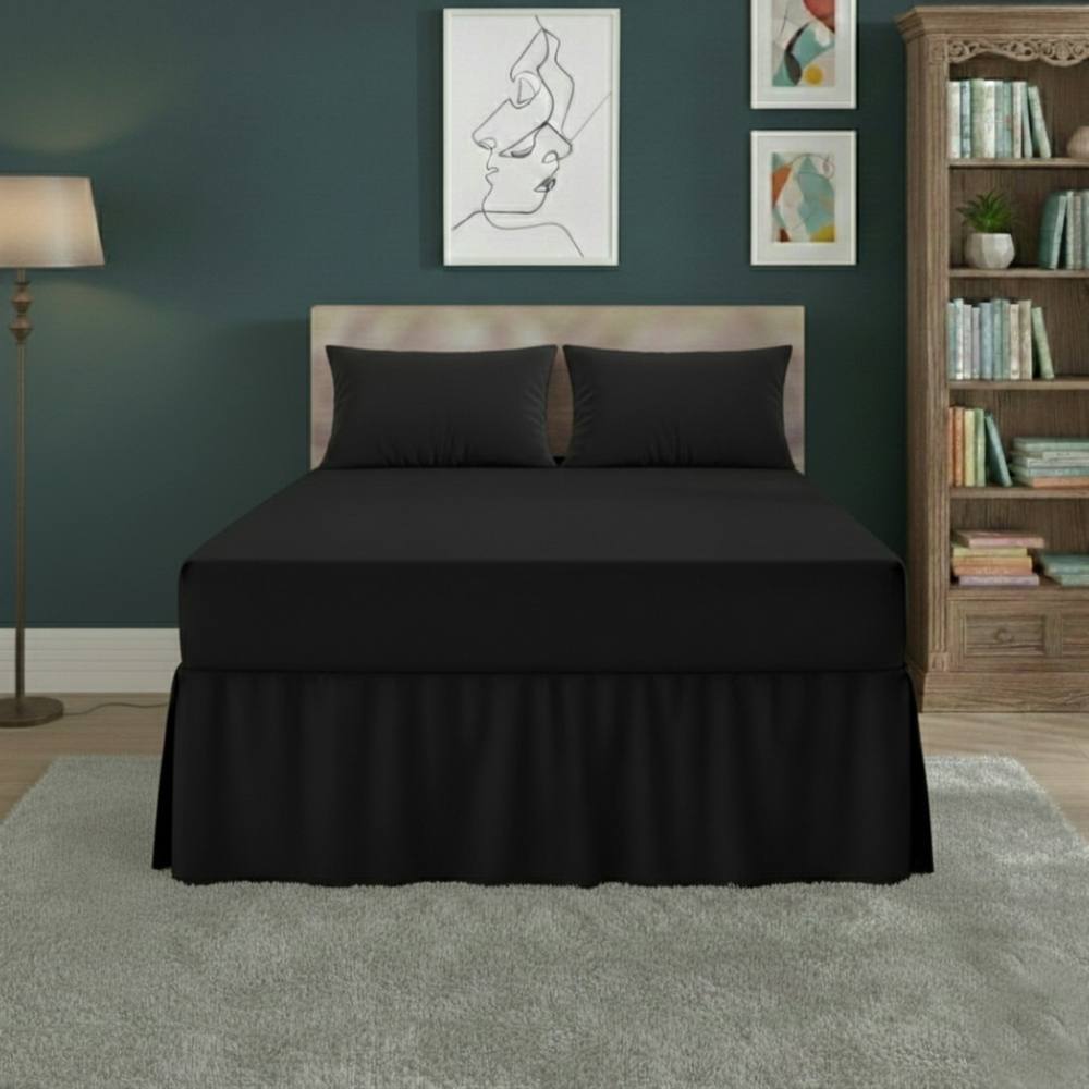 Snug City Fitted Valance Bed Sheet Polycotton Mattress Cover & Frill Easy Care in Black