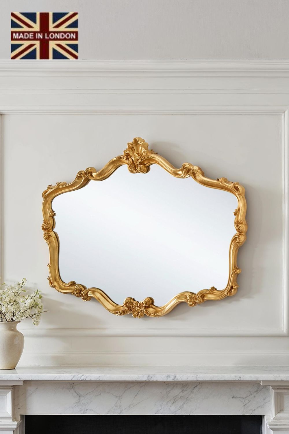 Yearn Mirrors Regency Decorative Landscape Mirror Gold in Metallic Gold