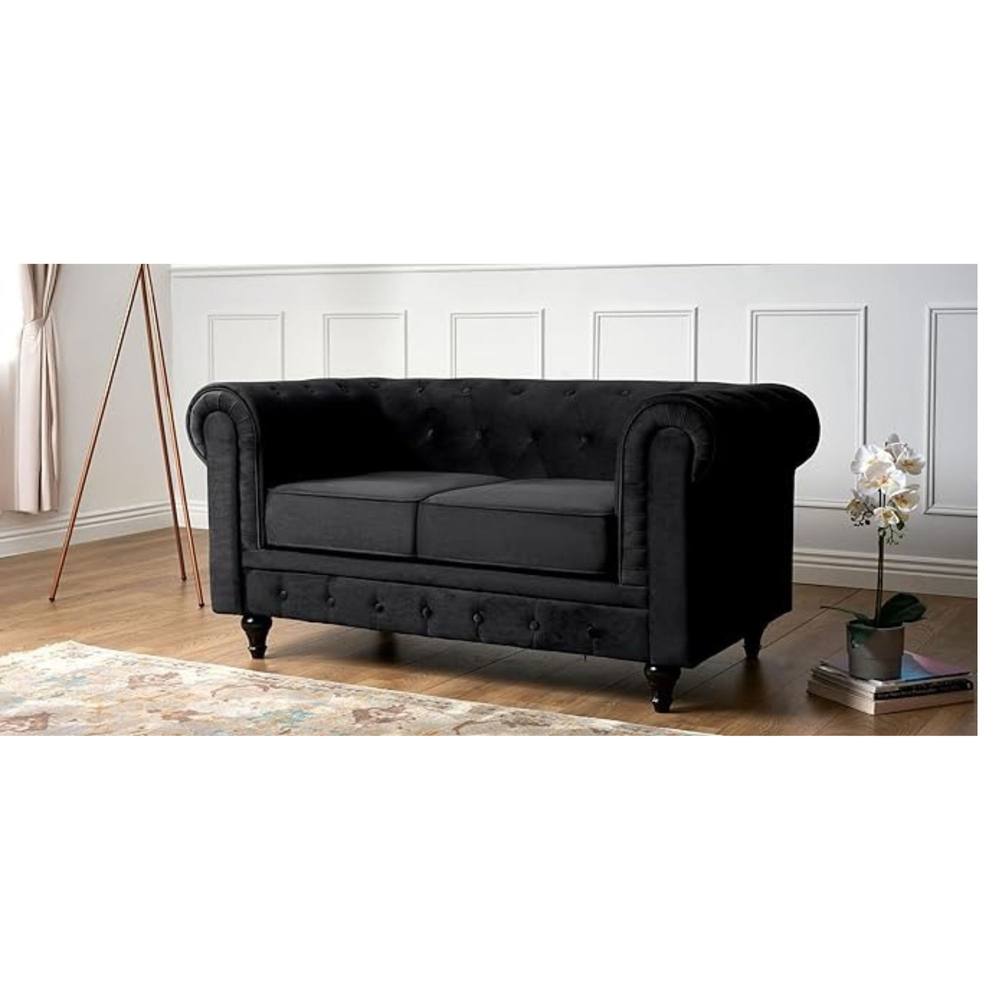 Bliss Furniture Velvet Chesterfield 2 Seater Sofa in Black