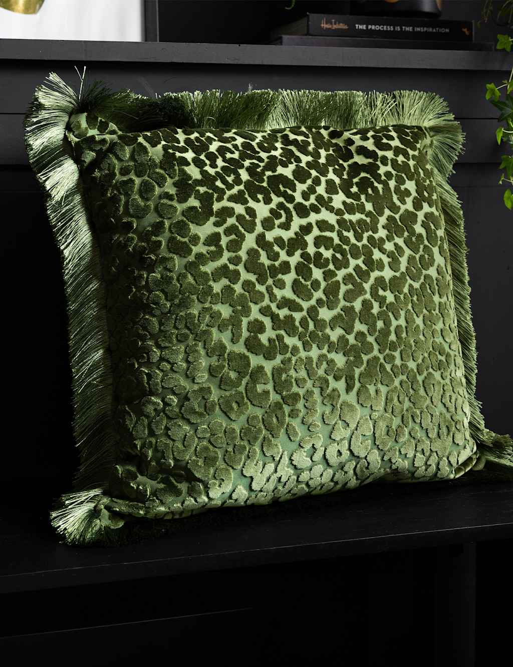 Rockett St George Leopard Love Velvet Cushion Green