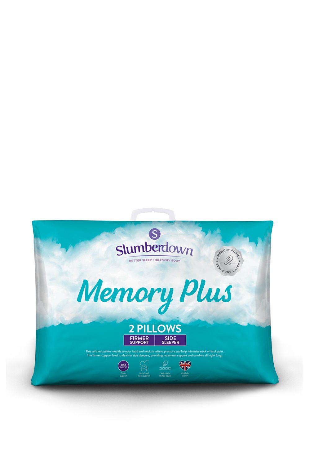 Slumberdown 2 Pack Memory Foam Plus Firm Support Pillows in White