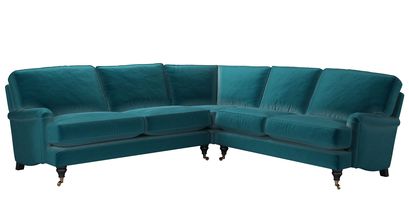 Bluebell Asym. Crn: LHF 2.5 Seat w RHF 2 Seat in Deep Turquoise Cotton Matt Velvet - sofa.com
