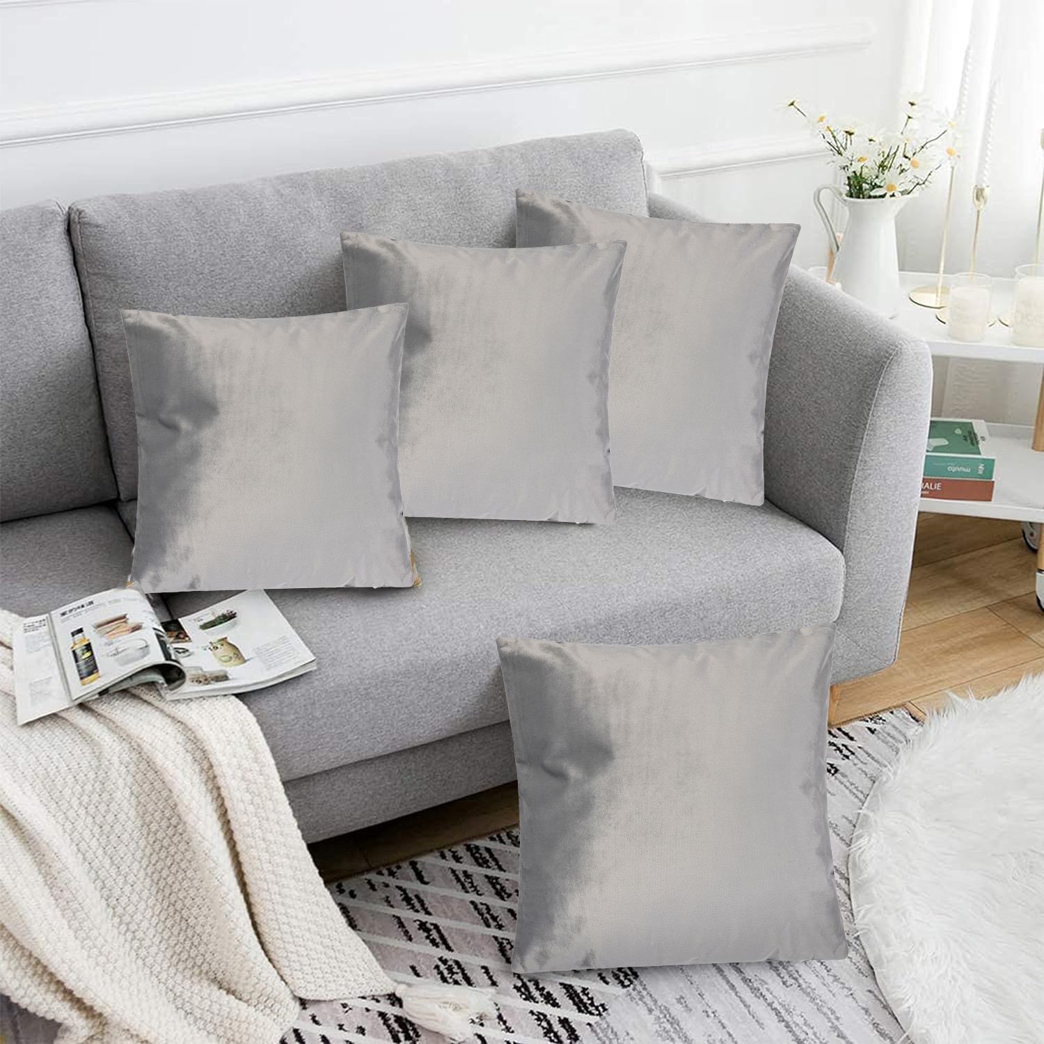 Luxury Living Luxurious Velvet Cushions Set of 4 - Soft Plush Fibre Pads, Vibrant Colours for Sofa & Bed Décor in Silver