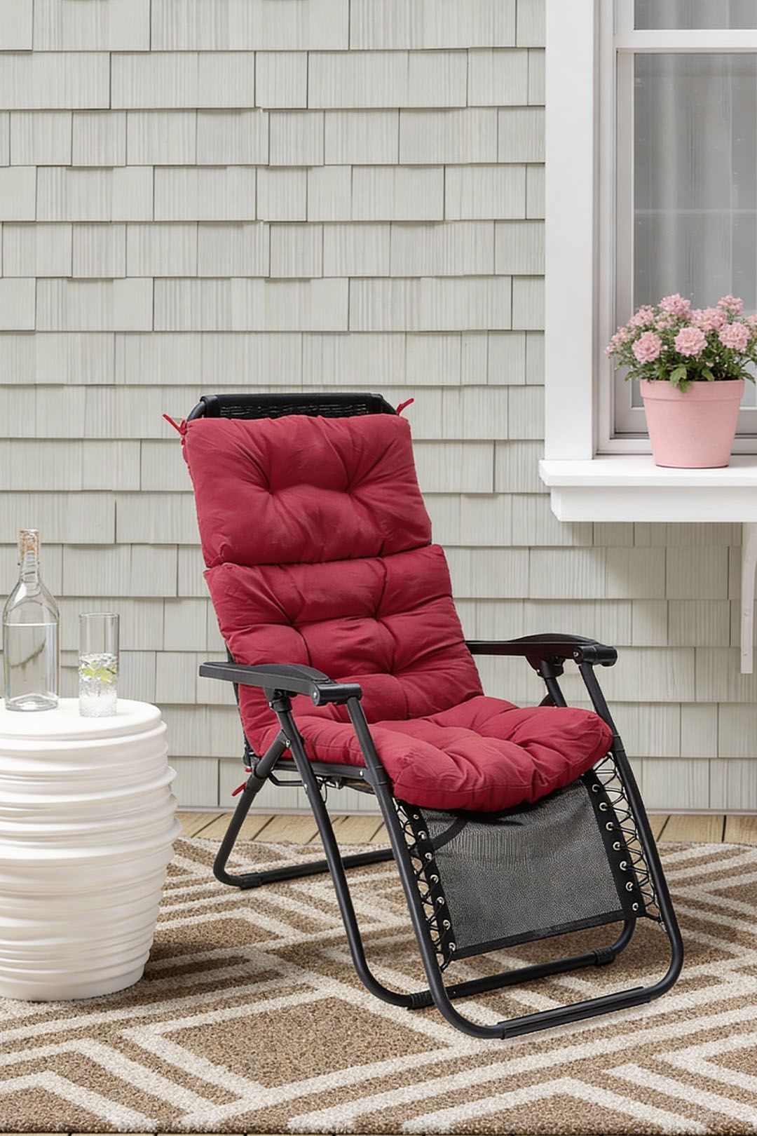 Living and Home 130cm W x 55cm D 3 Fold All-In-One Garden High-Back Recliner Cushion in Red