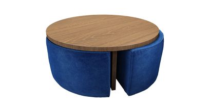 Woody Coffee Table and Nesting Stool Set in Cobalt Smart Velvet - sofa.com