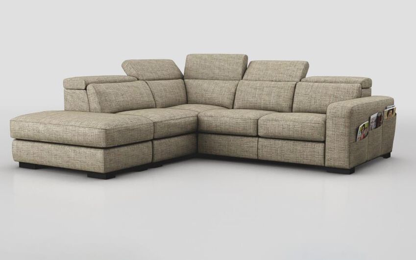 Brown Fabric Melizzano 2 Corner 2 with Sliding Footrest & Left Hand Facing Chaise with Pockets