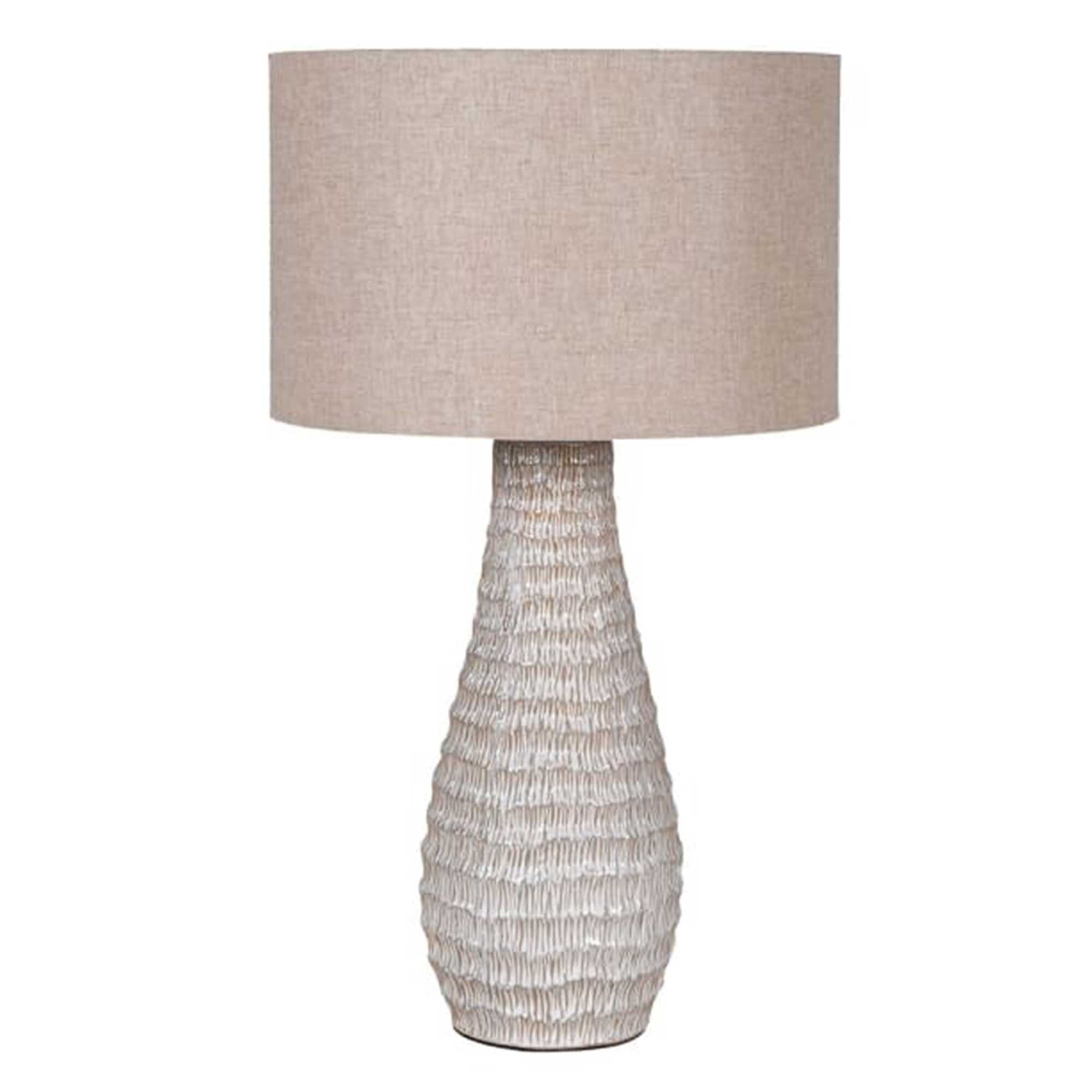 Beige Etched Ceramic Table Lamp, Neutral Metal | Barker & Stonehouse