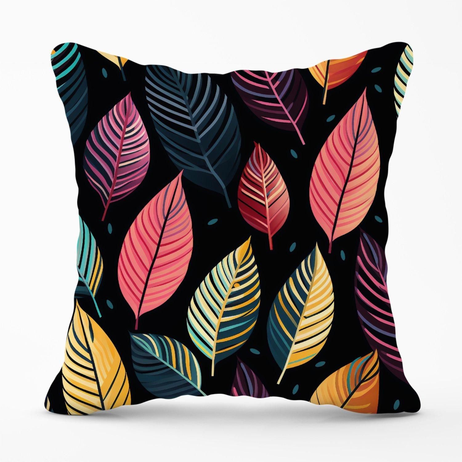 Warren Reed - Designer Colourful Leaves Pattern Outdoor Cushion in Pink