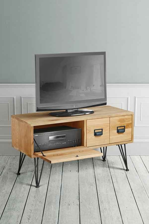 Felix Industrial Media Unit - Solid oak and steel