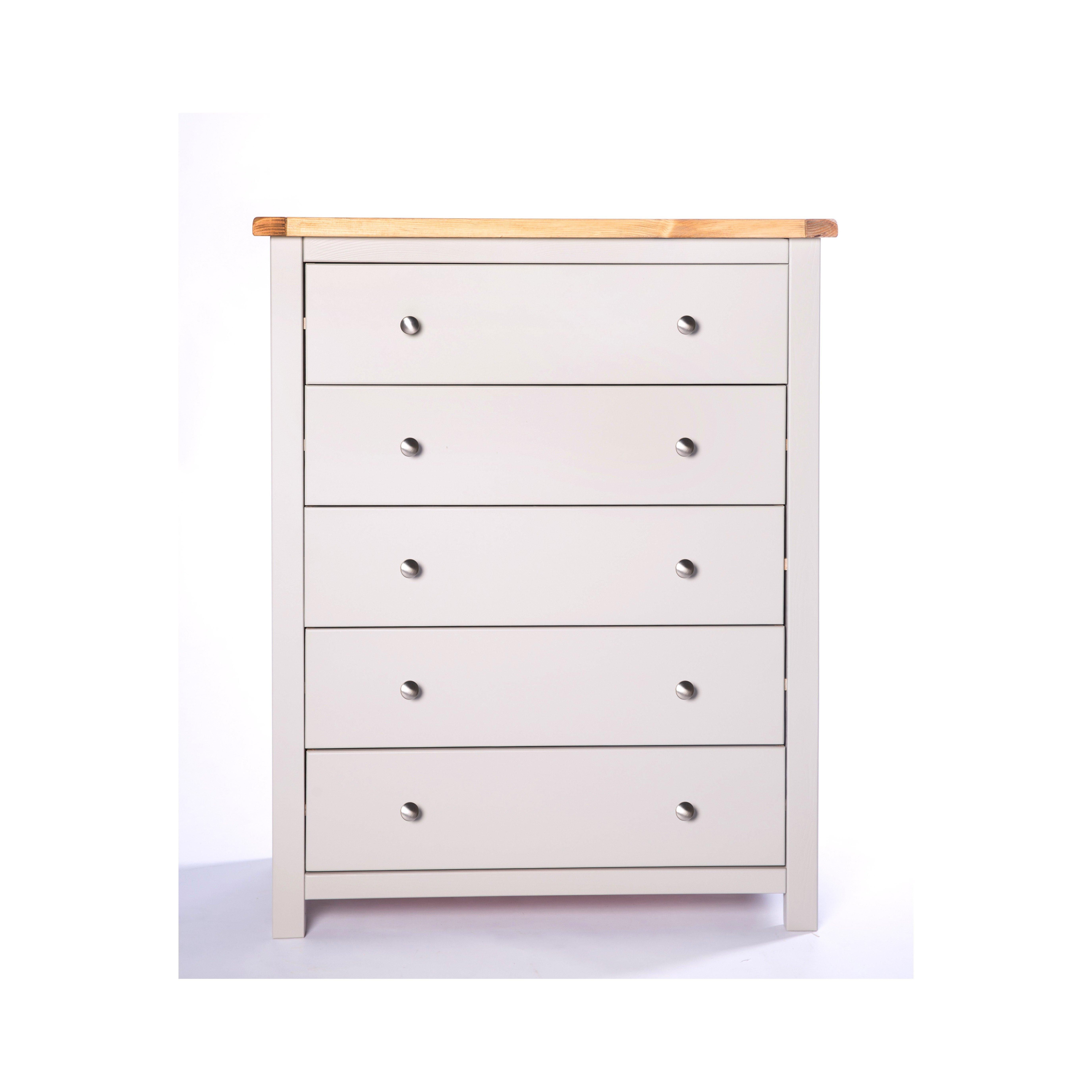 Cabinet Bits Argenta 5 Drawer Chest of Drawers Chrome Knob in Light Grey
