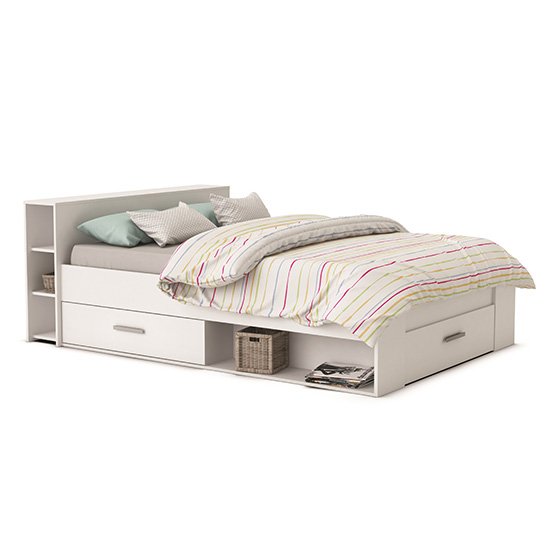 Tekop Wooden Storage Double Bed In Matt White With Drawers
