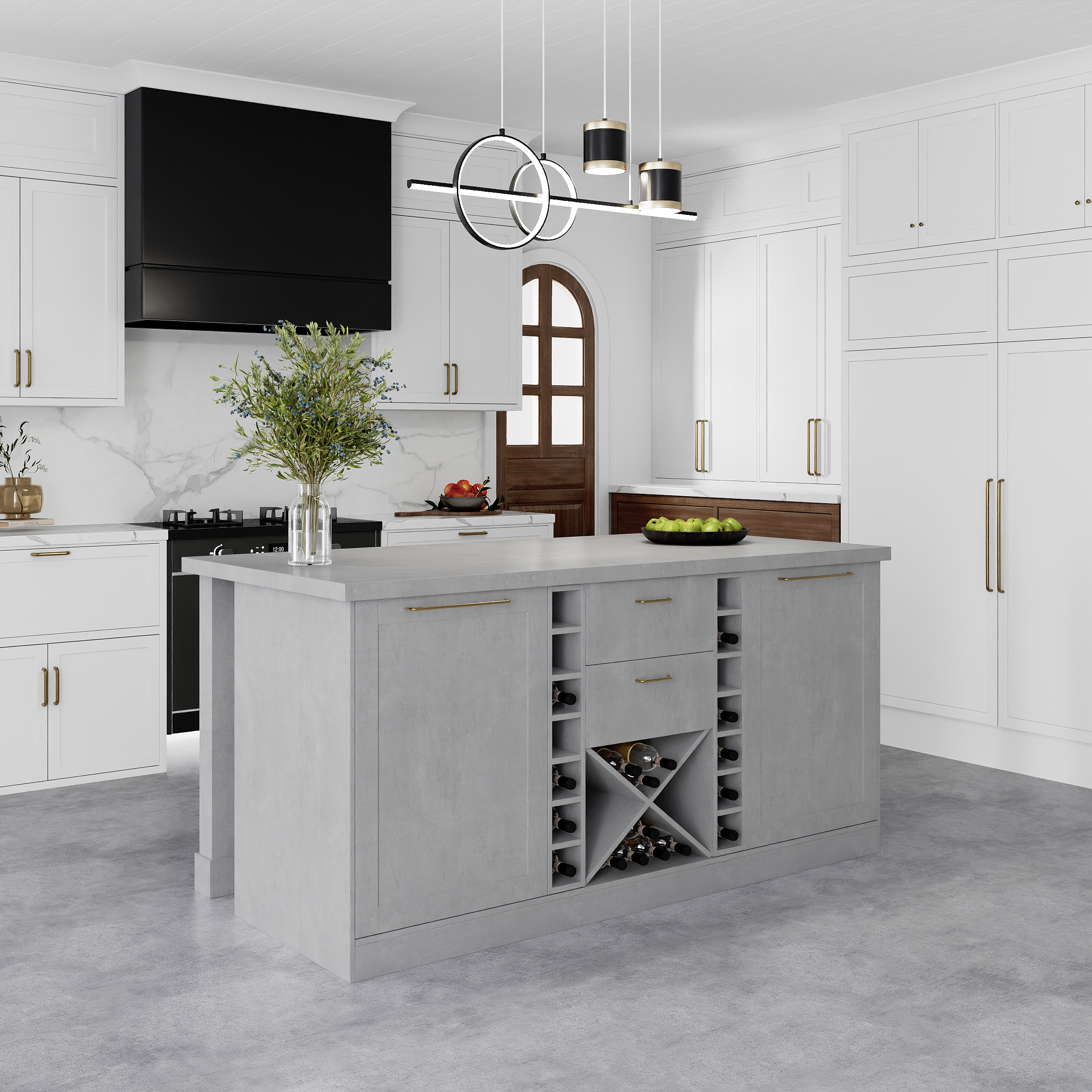 1500mm Modern Grey Sintered Stone Kitchen lsland  Wine Storage