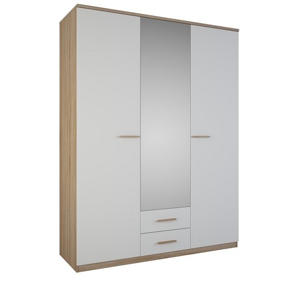 Corban Mirror Wardrobe In Brushed Oak And White Pearl